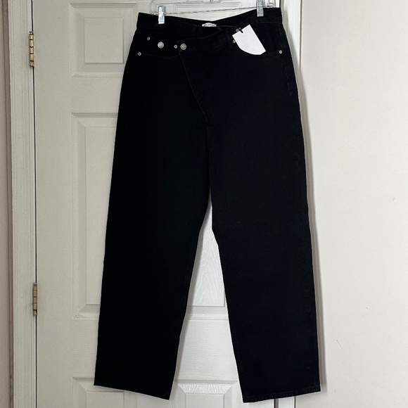 Brand New Grey Lab Los Angeles Criss Cross Waist Wide Leg Jeans Black Size 32 - Picture 1 of 8